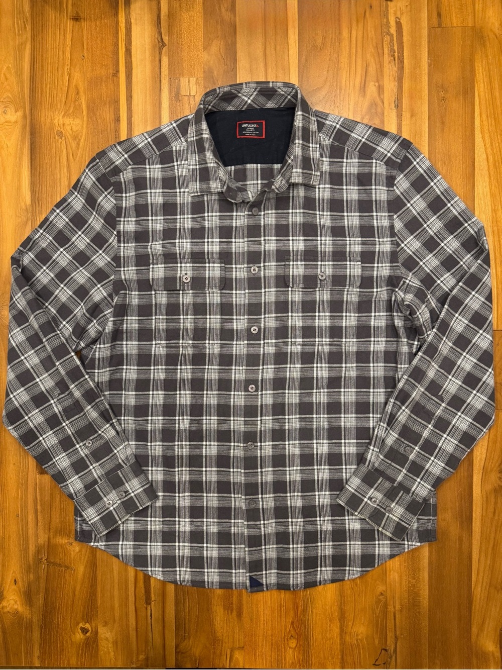 UNTUCKit Grey and Light Blue Plaid Flannel